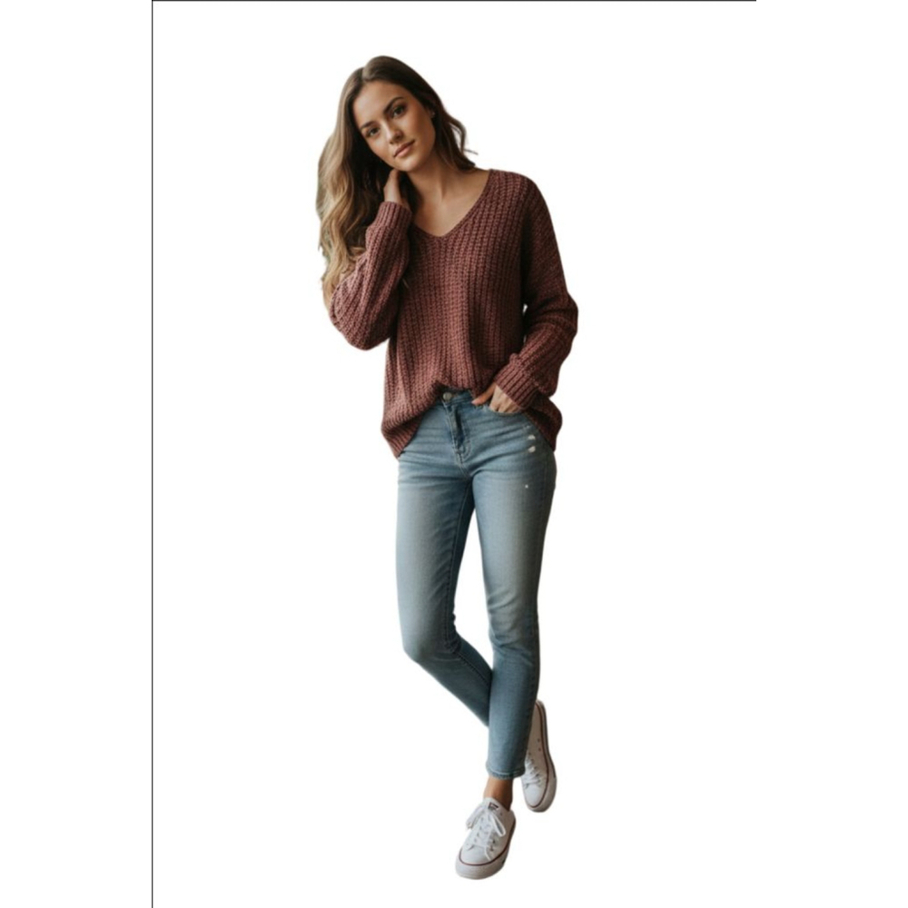 Women's Funkitribe Mauve V-Neck Sweater M